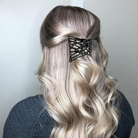 3 Pieces Elastic Magic Hair Comb Clips Stretchy Double Comb Hair Forks for Women Girls Vintage Hairstyle Multipurpose Hair Accessories (Bead Style-Blue Brown Black)